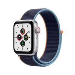 Apple Watch SE GPS + Cellular, 44mm Silver Aluminium Case with Deep Navy Sport Loop